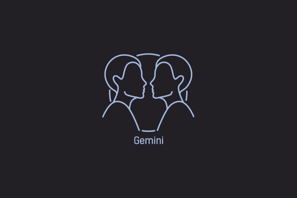 Ilustração do signo de Gêmeos contendo dois rostos humanos posicionados frente a frente