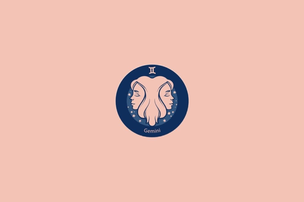 Ilustração do signo de Gêmeos com dois rostos opostos em perfil