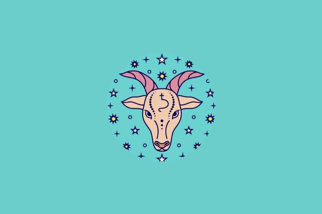 Ilustração do signo de Capricórnio em um fundo azul