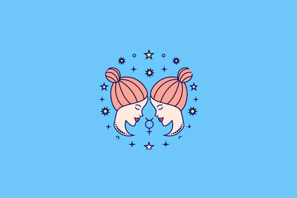 Ilustração do signo de Gêmeos em um fundo azul