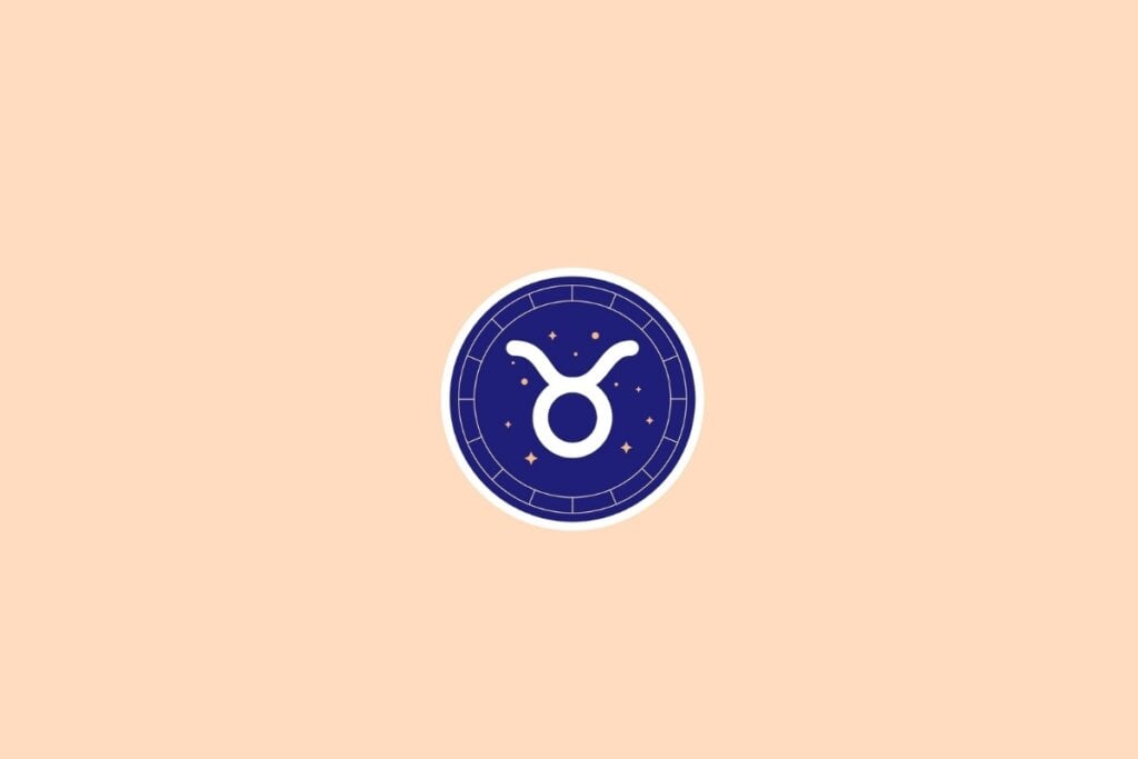 Ilustração do signo de touro em um círculo azul em cima de um fundo bege