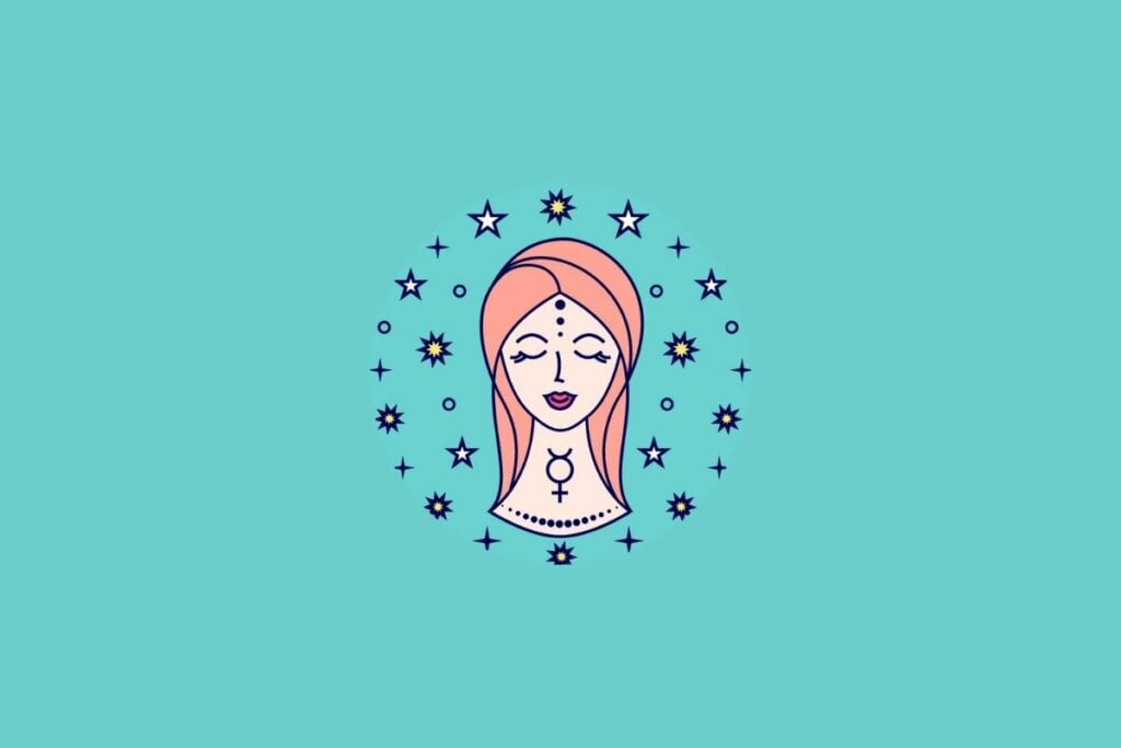 Ilustração do signo de Virgem em um fundo azul