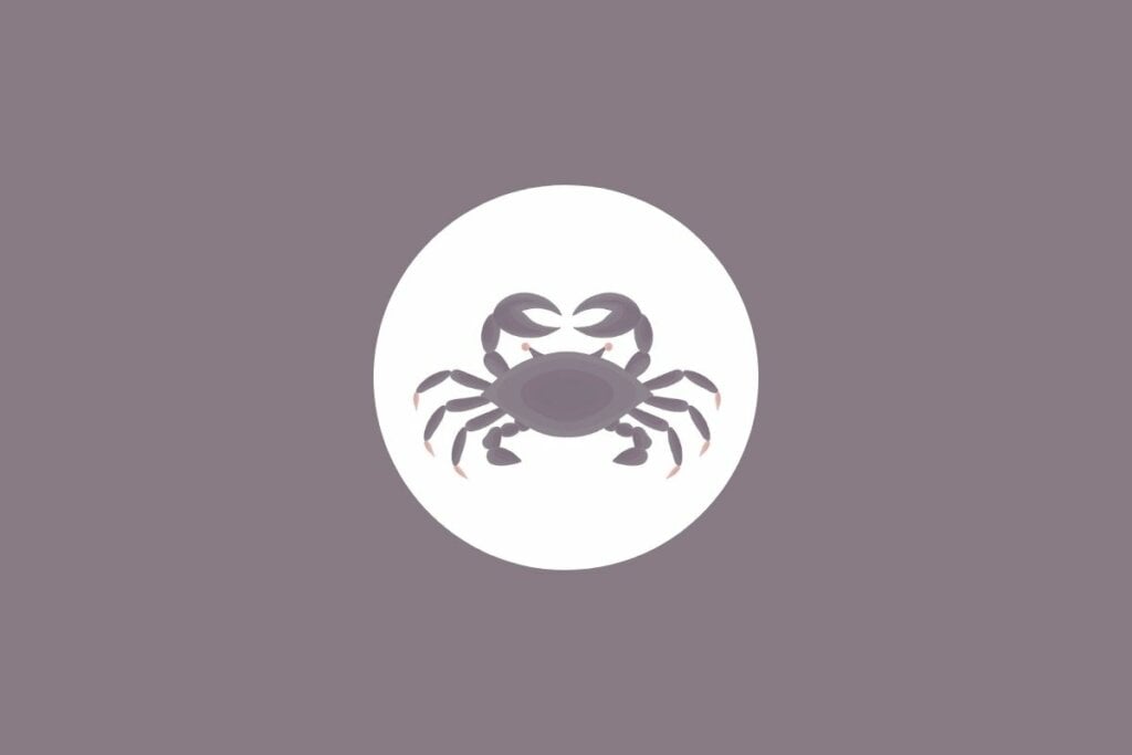 Ilustração de um caranguejo em um círculo branco sobre um fundo marrom-claro
