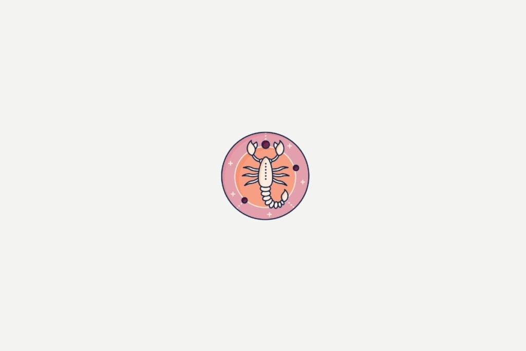 Ilustração do signo de Escorpião dentro de um círculo rosa