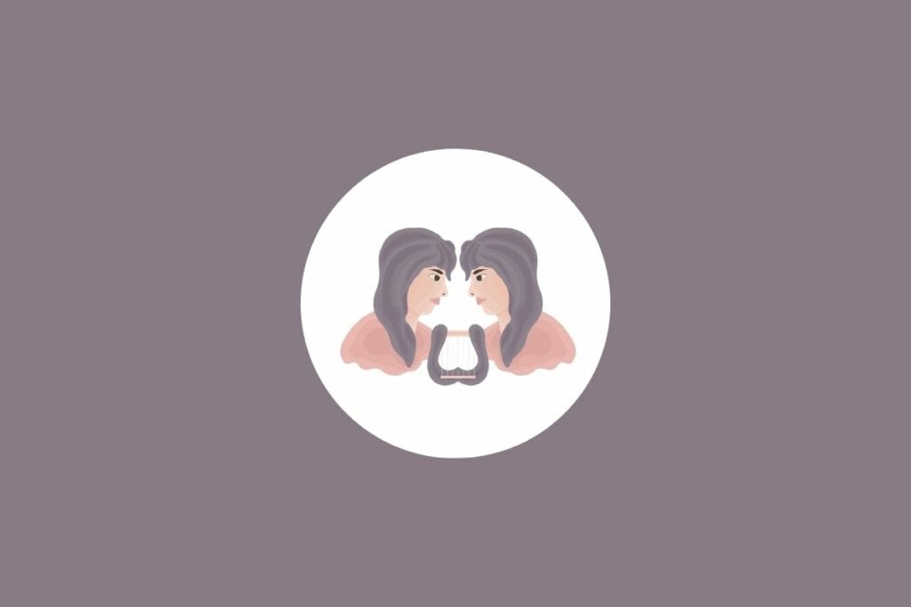 Ilustração de duas pessoas em um círculo branco sobre um fundo marrom-claro