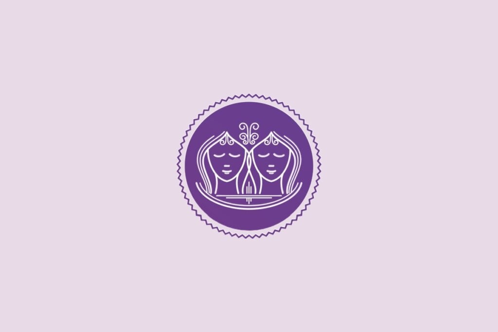 Ilustração do signo de gêmeos em um fundo roxo-claro