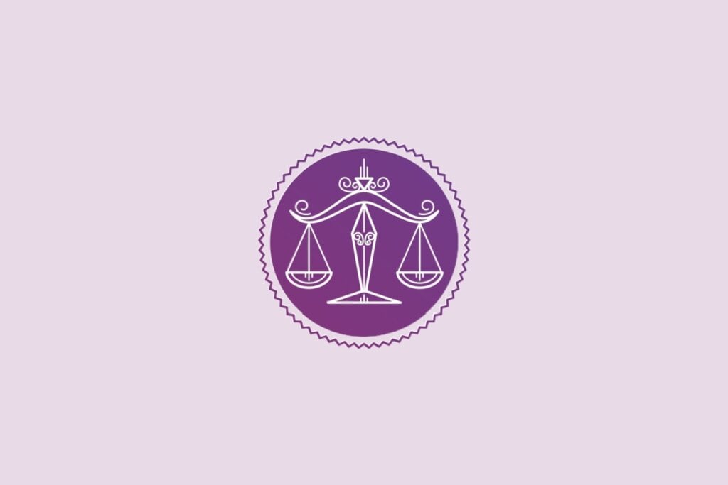 Ilustração do signo de libra em um fundo roxo-claro