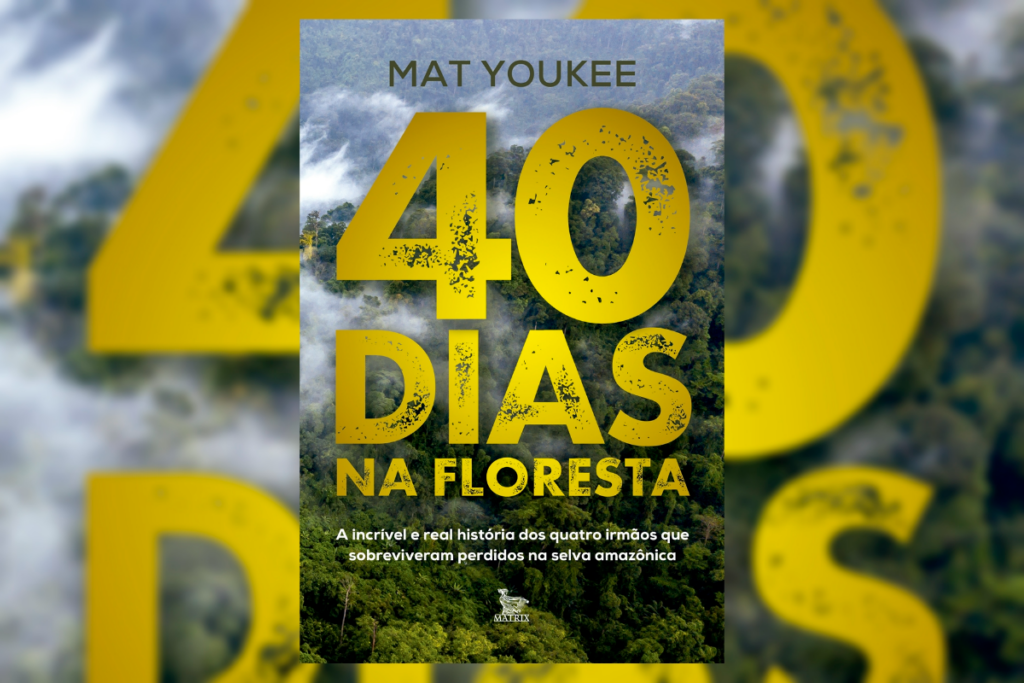 Capa de livro com o título escrito em letras amarelas e o nome do autor e ao fundo a imagem de uma floresta
