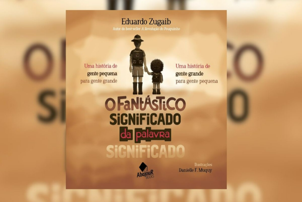Capa de livro com título e nome do autor, com a ilustração de uma criança de costas de mãos dadas com um adulto