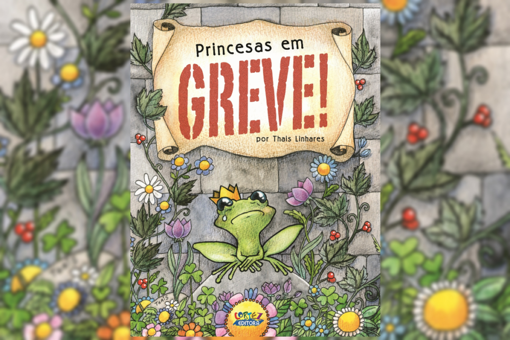 Capa de livro com título e nome do autor, com a ilustração de um sapo sentado na pedra e flores e plantas ao redor