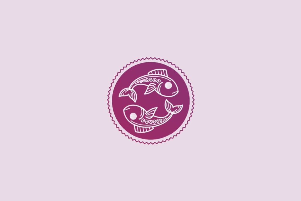 Ilustração do signo de peixes em um fundo roxo-claro