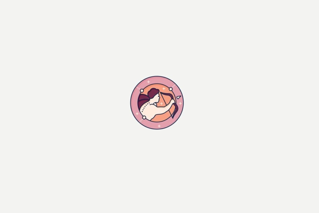 Ilustração do signo de Sagitário dentro de um círculo rosa