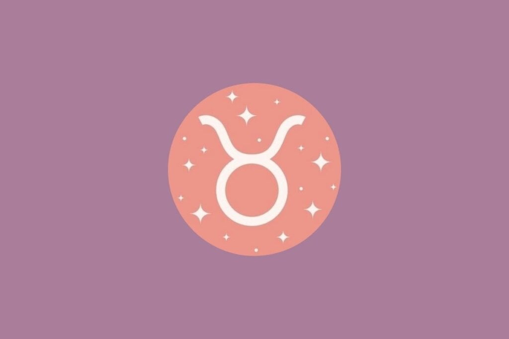 Ilustração do signo de touro em um círculo verde e em um fundo roxo