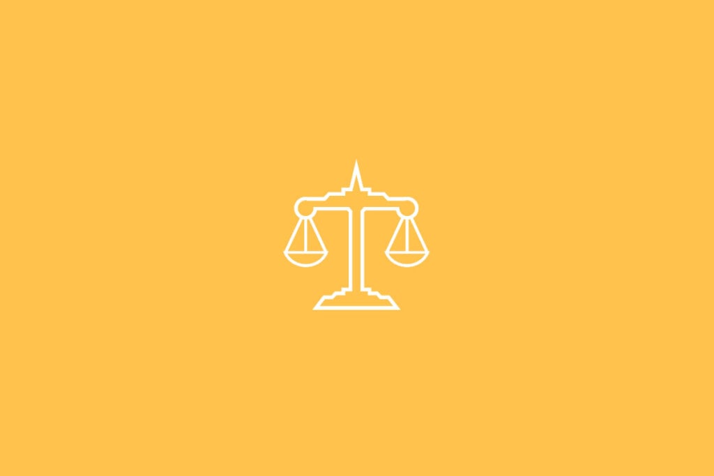 Ilustração do signo de Libra em fundo amarelo, com uma balança equilibrada