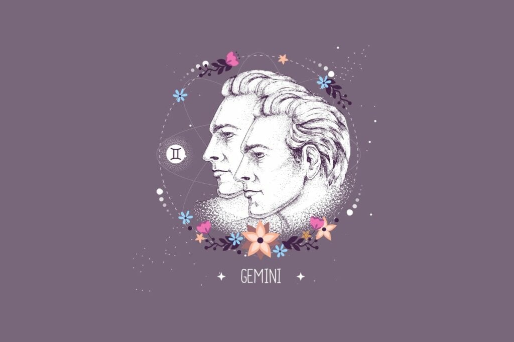 Ilustração de dois homens representando o signo de Gêmeos