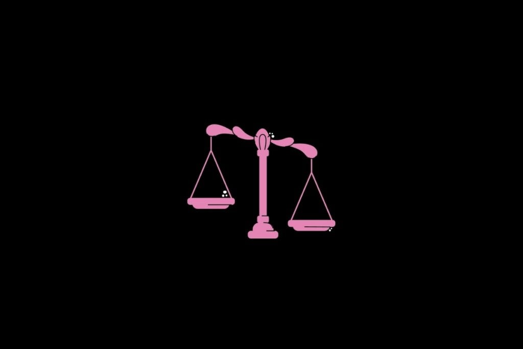 Ilustração do signo de libra na cor rosa em um fundo preto