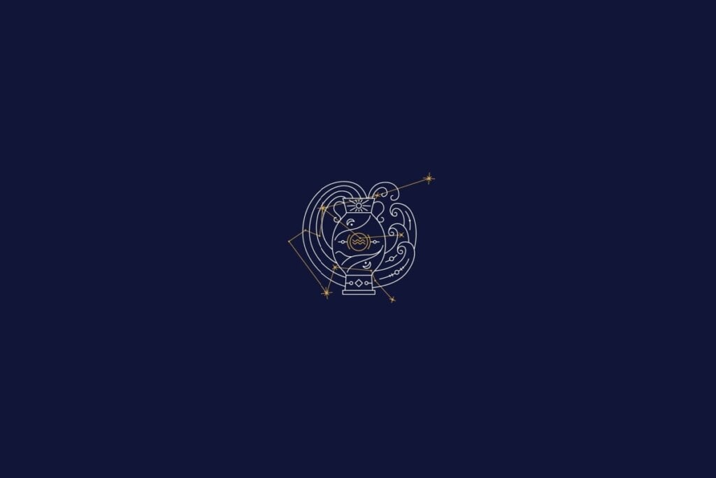 Ilustração do signo de aquário em um fundo azul-escuro