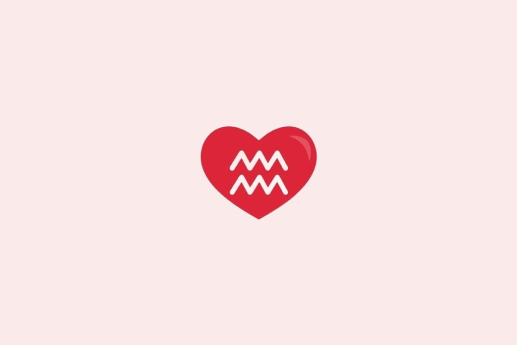 Ilustração do signo de aquário em um coração vermelho sobre um fundo rosa-claro