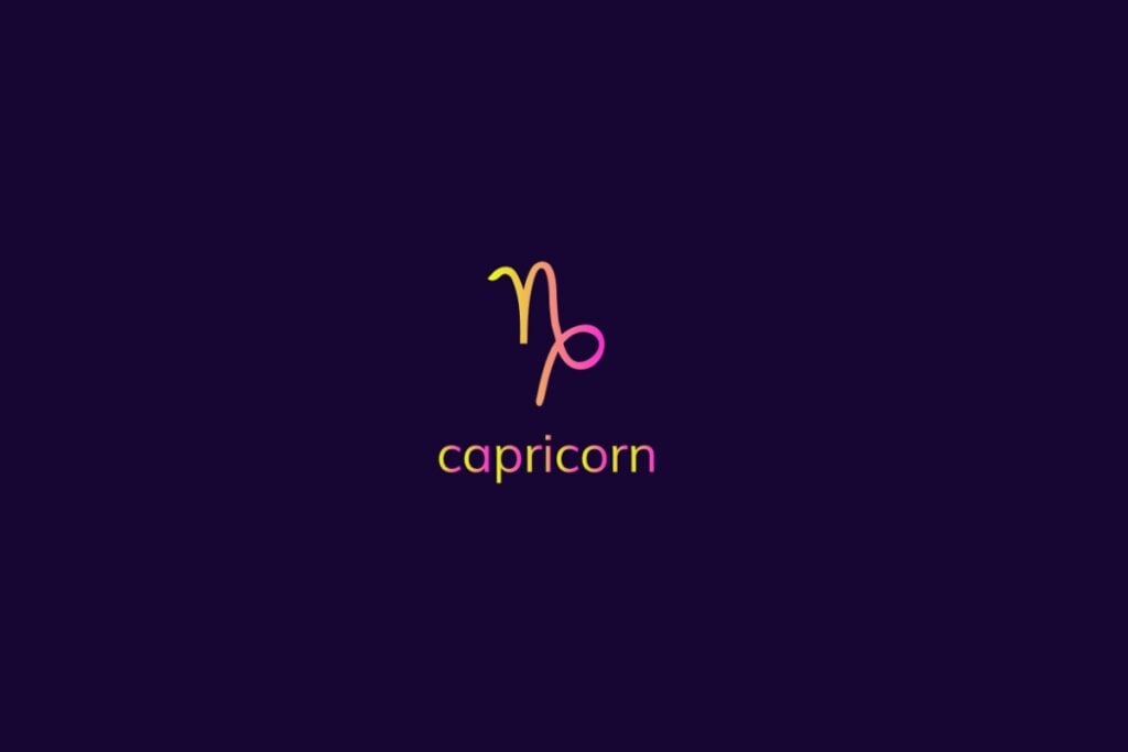 Ilustração do signo de capricórnio na cor rosa e amarelo em um fundo azul-escuro