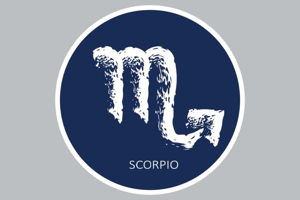 Ilustração do signo de Escorpião em um fundo azul