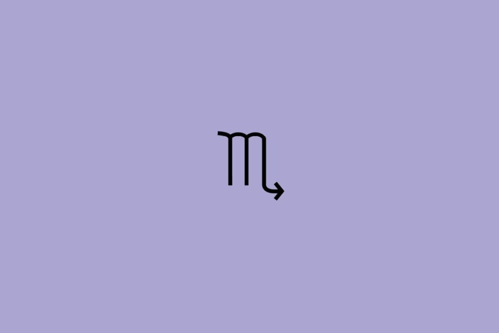 Ilustração do signo de escorpião em um fundo roxo
