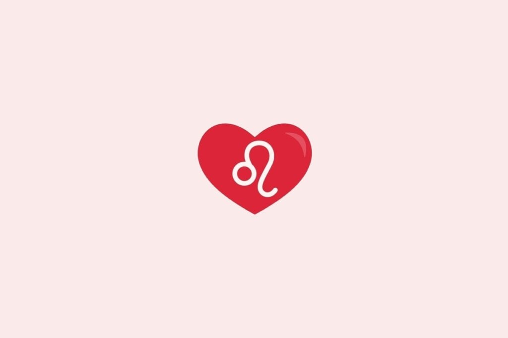 Ilustração do signo de leão em um coração vermelho sobre um fundo rosa-claro