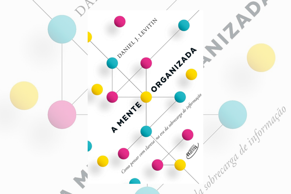Capa de livro branca com título de livro e nome do autor com bolas coloridas interligadas por linhas