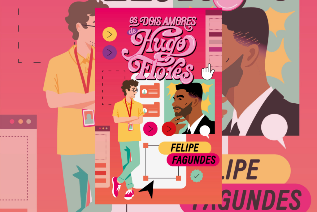 Capa de livro com título e nome do autor com a imagem de um jovem com o cabelo curto, usando óculos, um crachá, uma camiseta amarela e uma calça verde, ao lado de quadros e um deles com a imagem de um homem negro de cabelo curto, de barba usando uma roupa formal preta