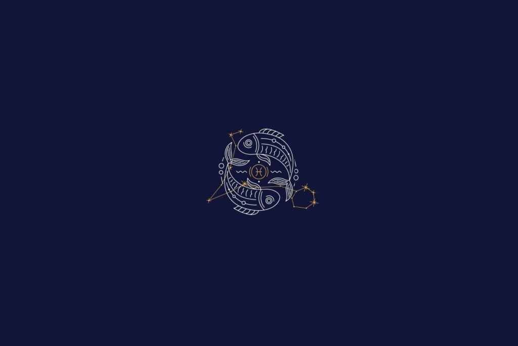 Ilustração do signo de peixes em um fundo azul-escuro