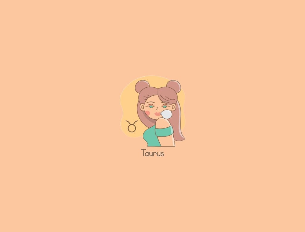 Ilustração de uma mulher ao lado do símbolo do signo de touro