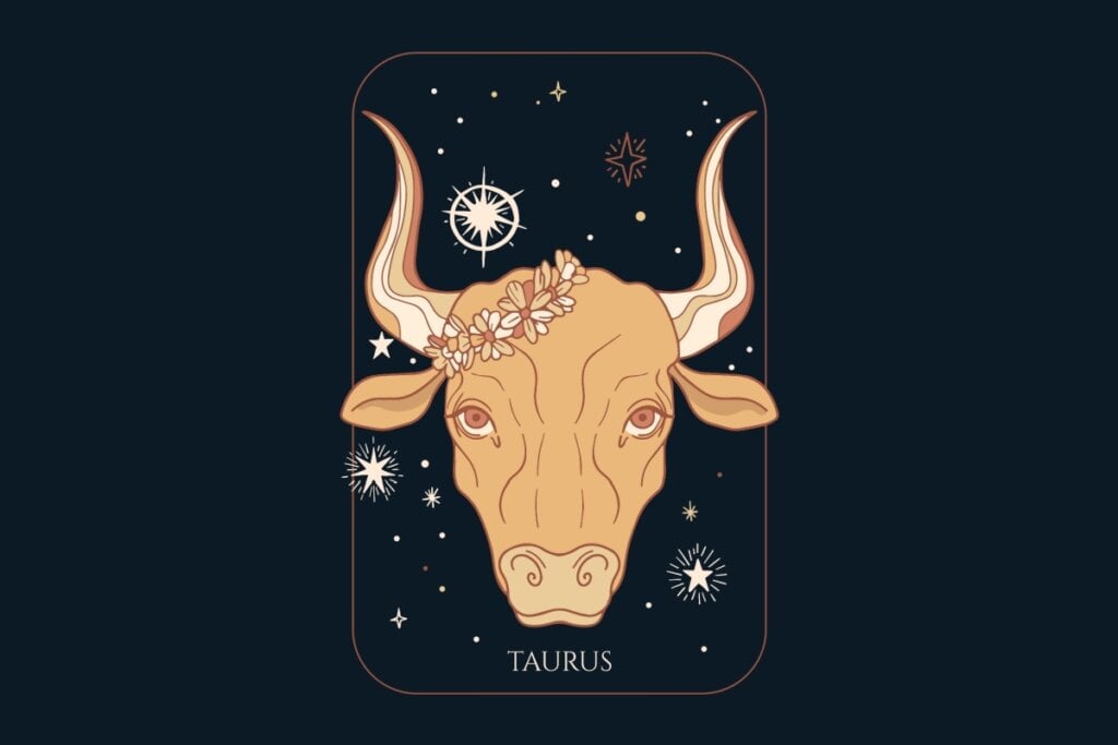 Ilustração do signo de Touro em um fundo azul