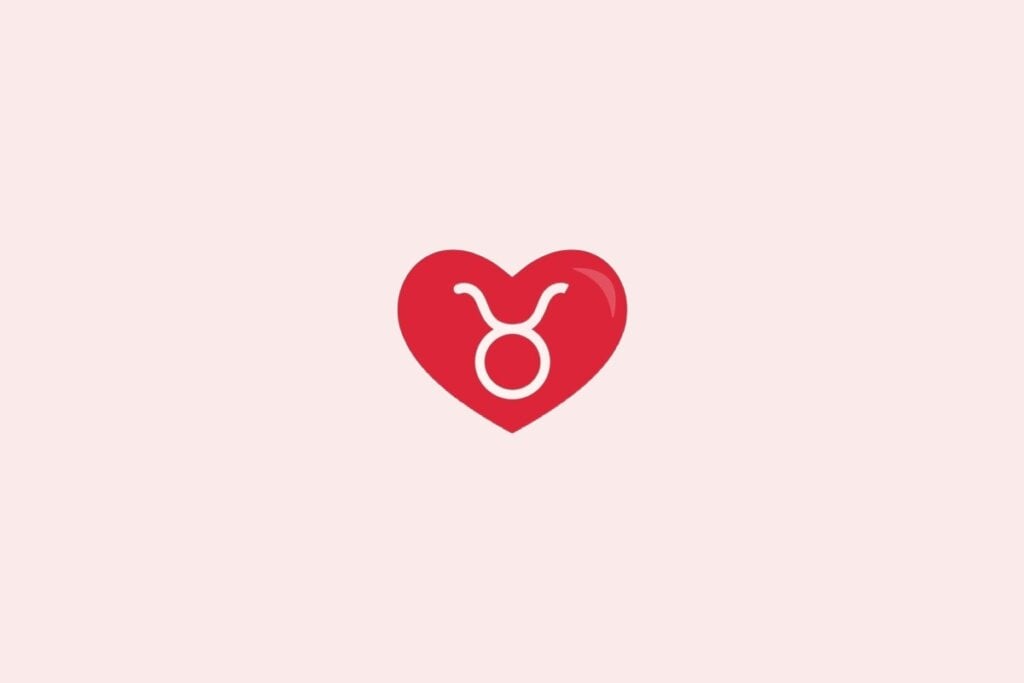 Ilustração do signo de touro em um coração vermelho sobre um fundo rosa-claro