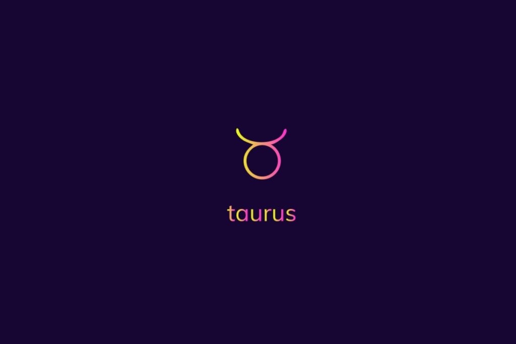 Ilustração do signo de touro na cor rosa e amarelo em um fundo azul-escuro