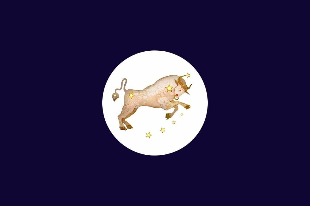 Ilustração do signo de touro em um círculo branco sobre um fundo azul-escuro