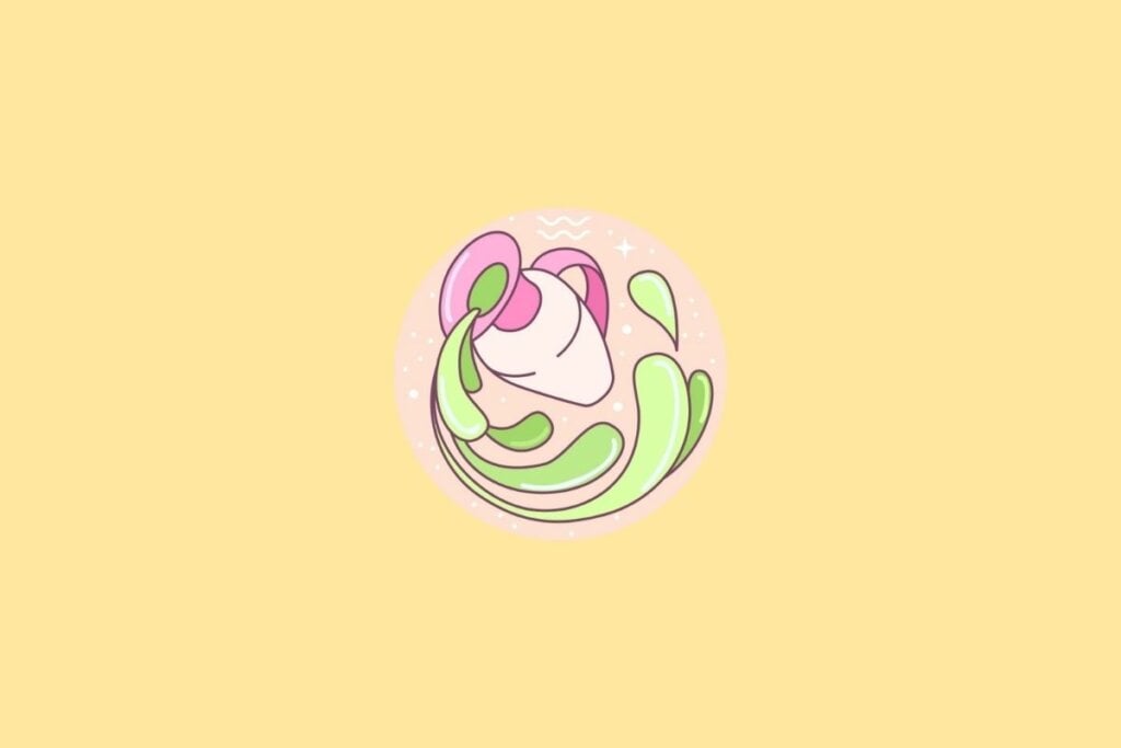 Ilustração do signo de Aquário em um círculo em cima de um fundo laranja