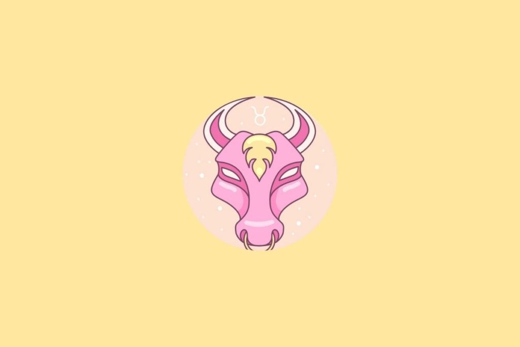 Ilustração do signo de Touro em um círculo em cima de um fundo laranja
