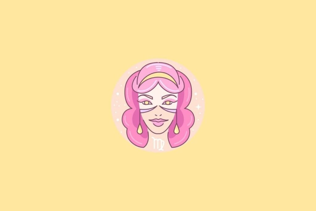 Ilustração do signo de Virgem em um círculo em cima de um fundo laranja