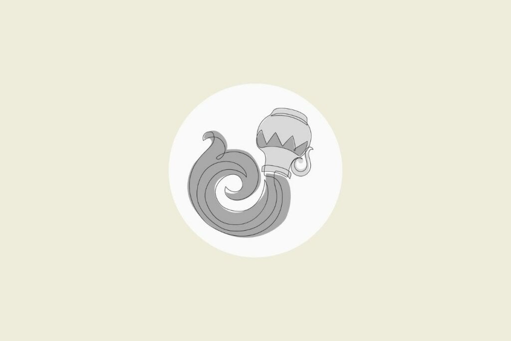 Ilustração do signo de aquário em preto e branco, dentro de um círculo, sobre um fundo bege-claro