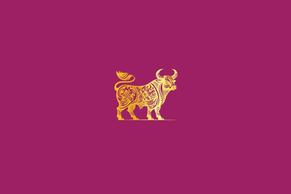 Ilustração de um búfalo dourado em um fundo rosa-escuro