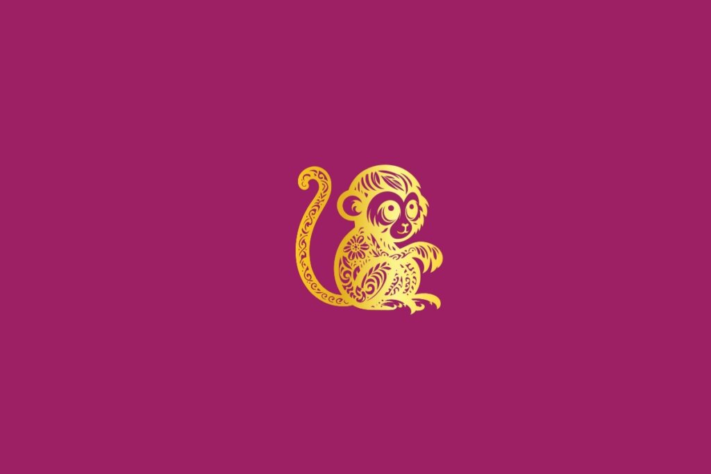 Ilustração de um macaco dourado em um fundo rosa-escuro