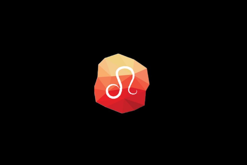 Ilustração do símbolo do signo de leão em um cristal vermelho e laranja sobre o fundo preto