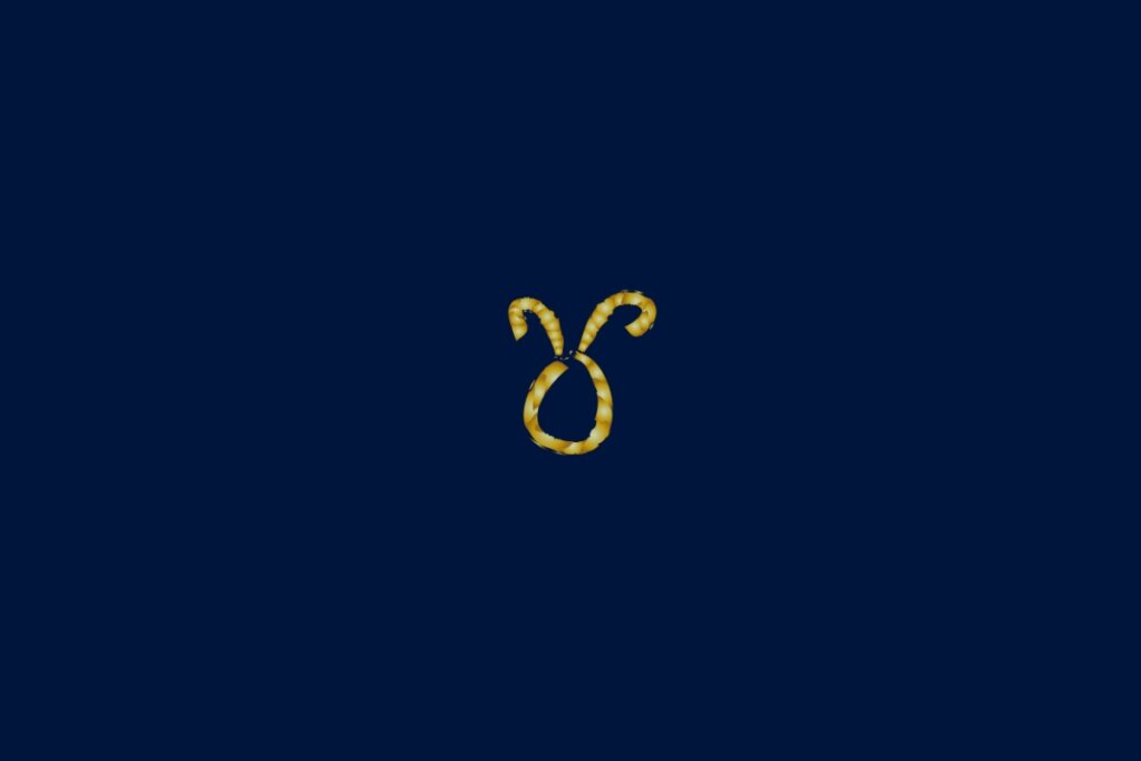 Ilustração do signo de touro em dourado e no formato de uma corda em um fundo azul-escuro