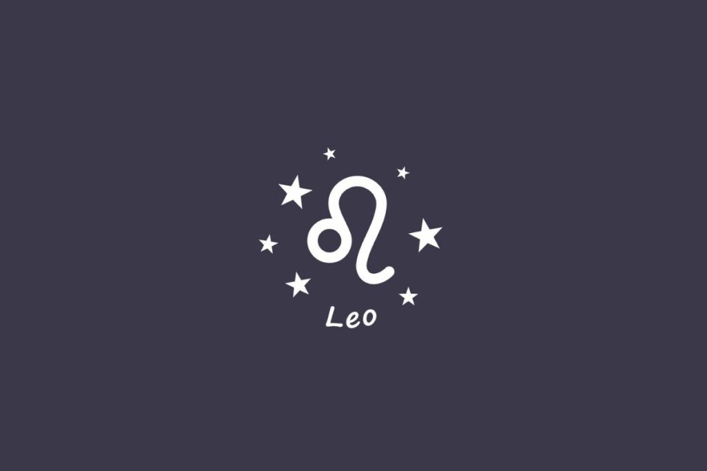 Ilustração do signo de Leão em branco com estrelas em um fundo cinza