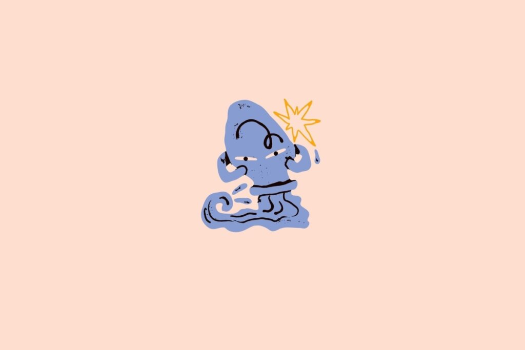ilustração de uma ânfora azul em um fundo bege-claro