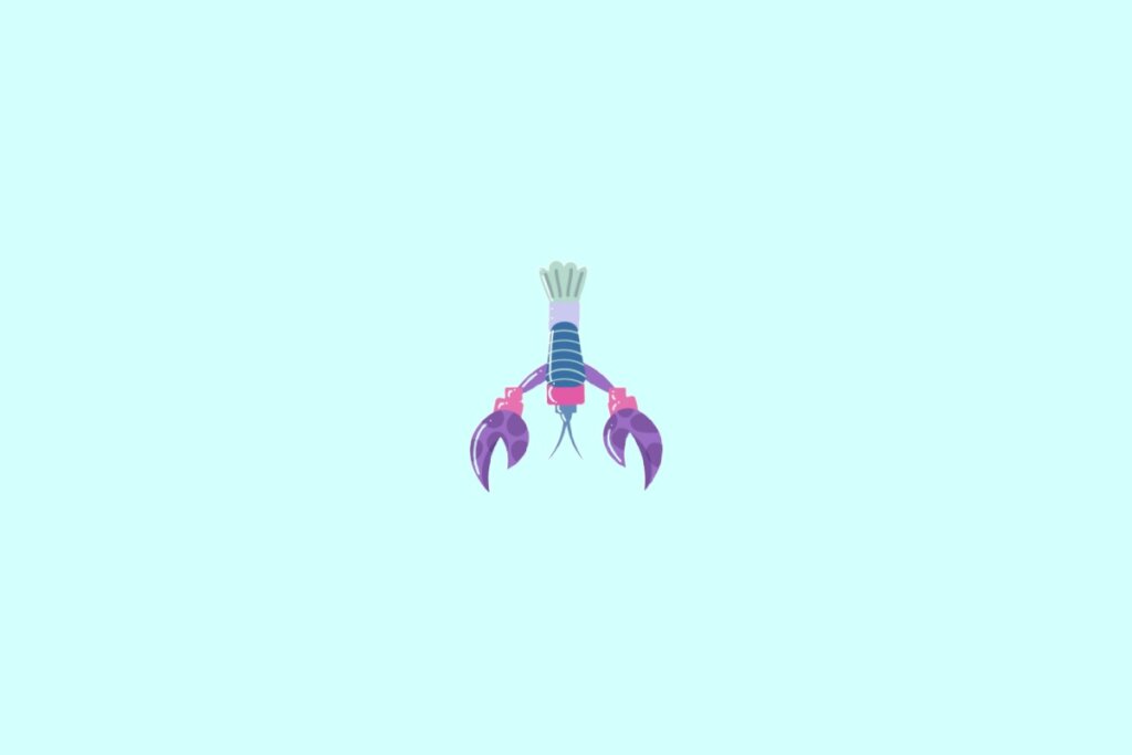 Ilustração de caranguejo azul, roxo e rosa, representando o signo de câncer, em um fundo verde-claro