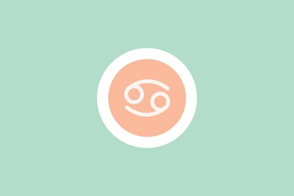 ilustração do símbolo do signo de câncer em círculo laranja  com borda branca em fundo verde