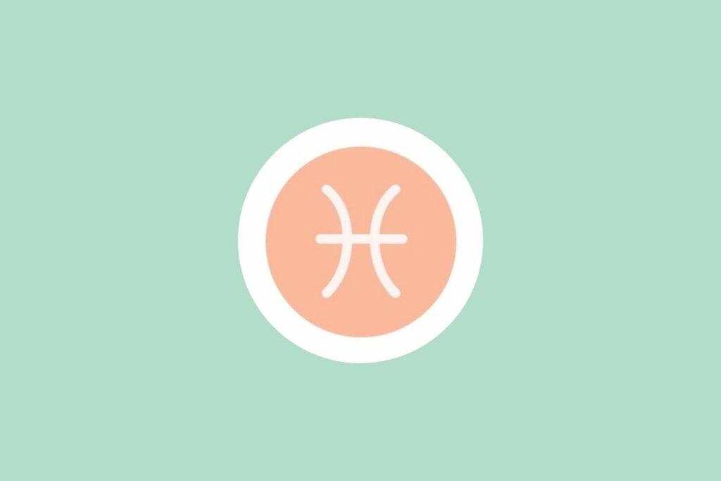 ilustração do símbolo do signo de peixes em círculo laranja com borda branca em fundo verde