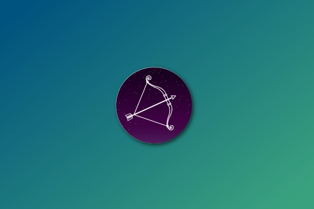 Ilustração do signo de sagitário em roxo em um fundo verde