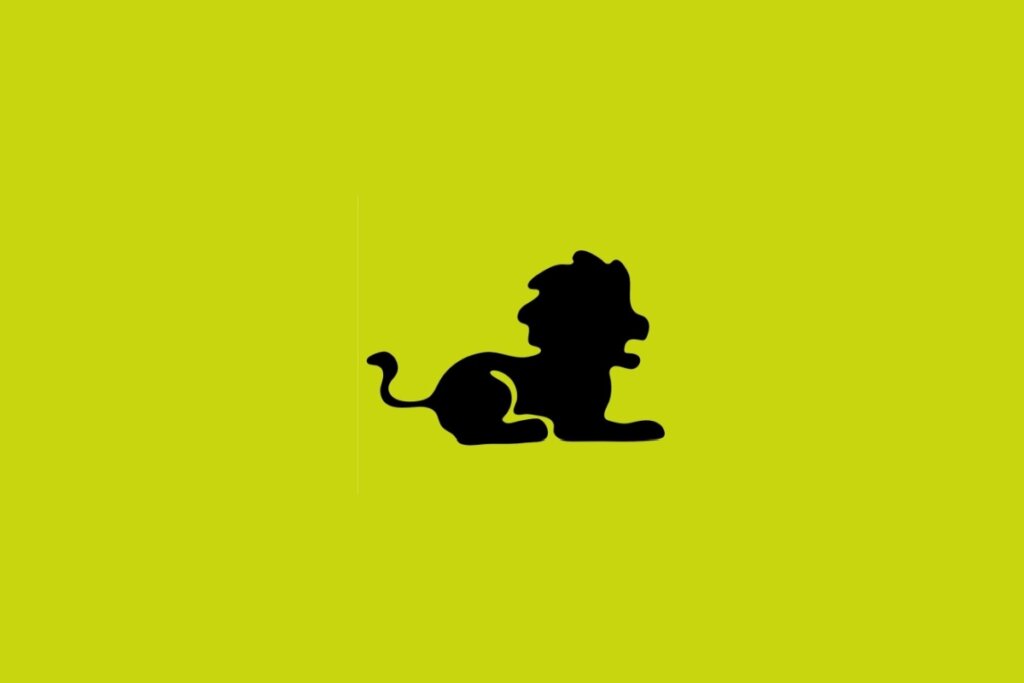 Ilustração do signo de Leão com a figura de um leão rugindo em um fundo mostarda