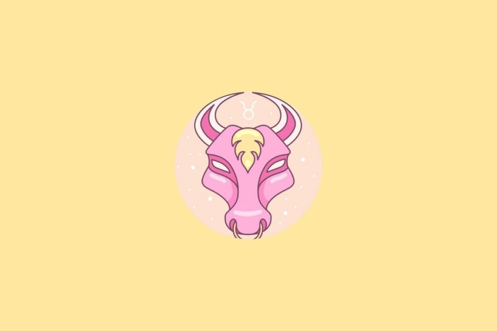 Ilustração do signo de Touro em um círculo em cima de um fundo laranja